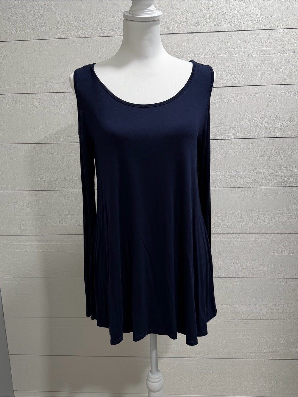 Chris & Carol Navy Cold-Shoulder Swing Tunic